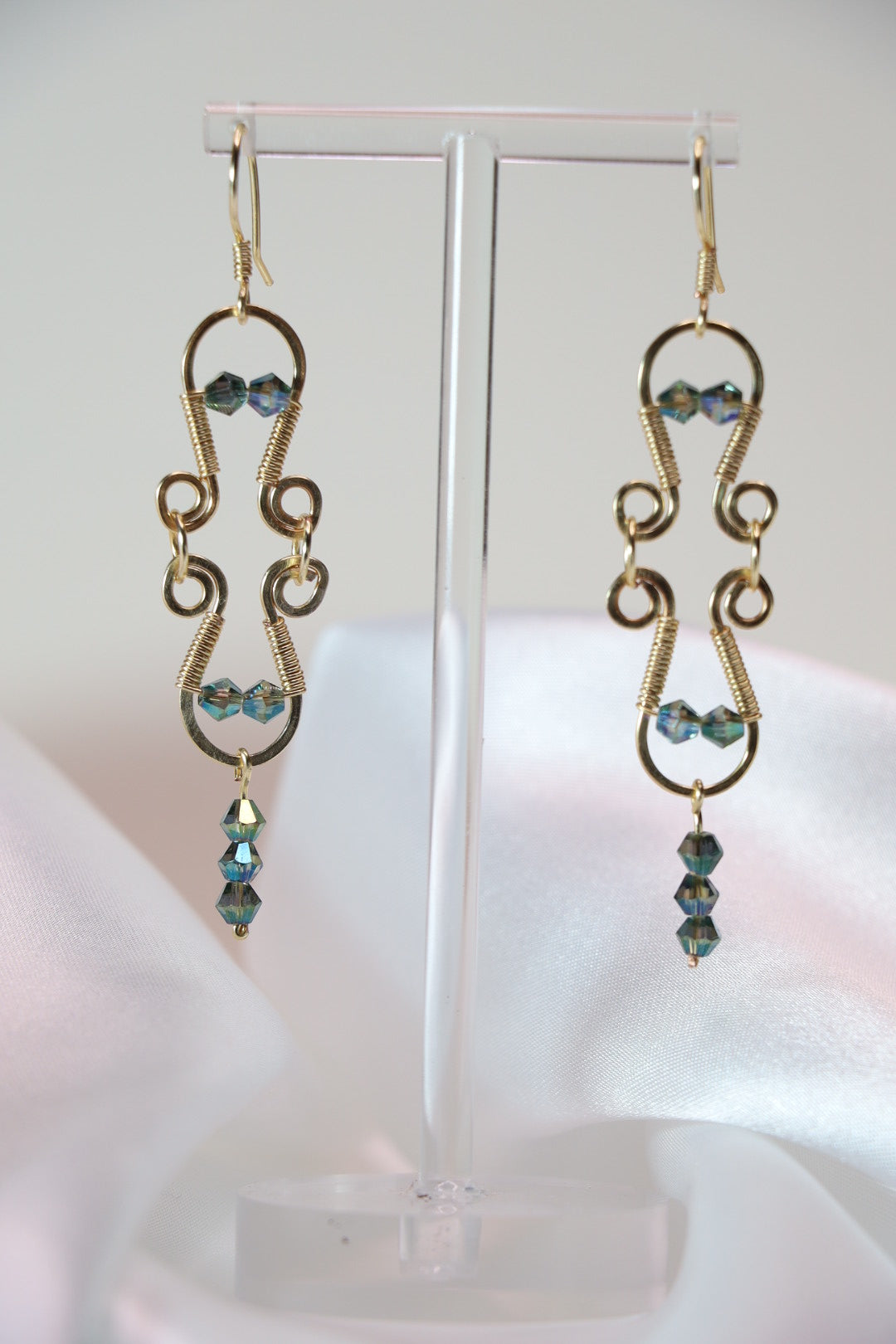 Emerald Cascade Wire Art Earrings