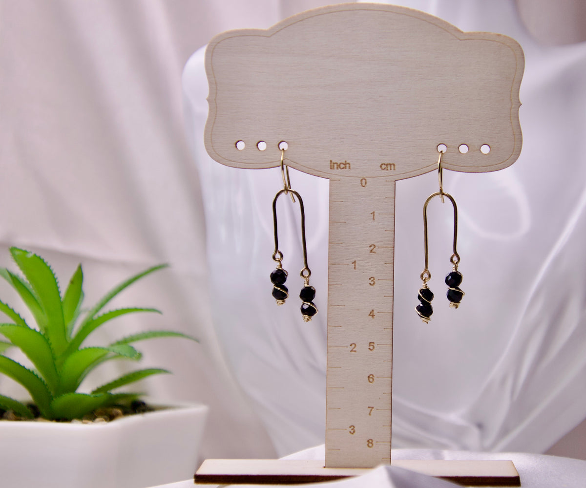 Handmade Black Onyx Beaded Gold Dangle Earrings