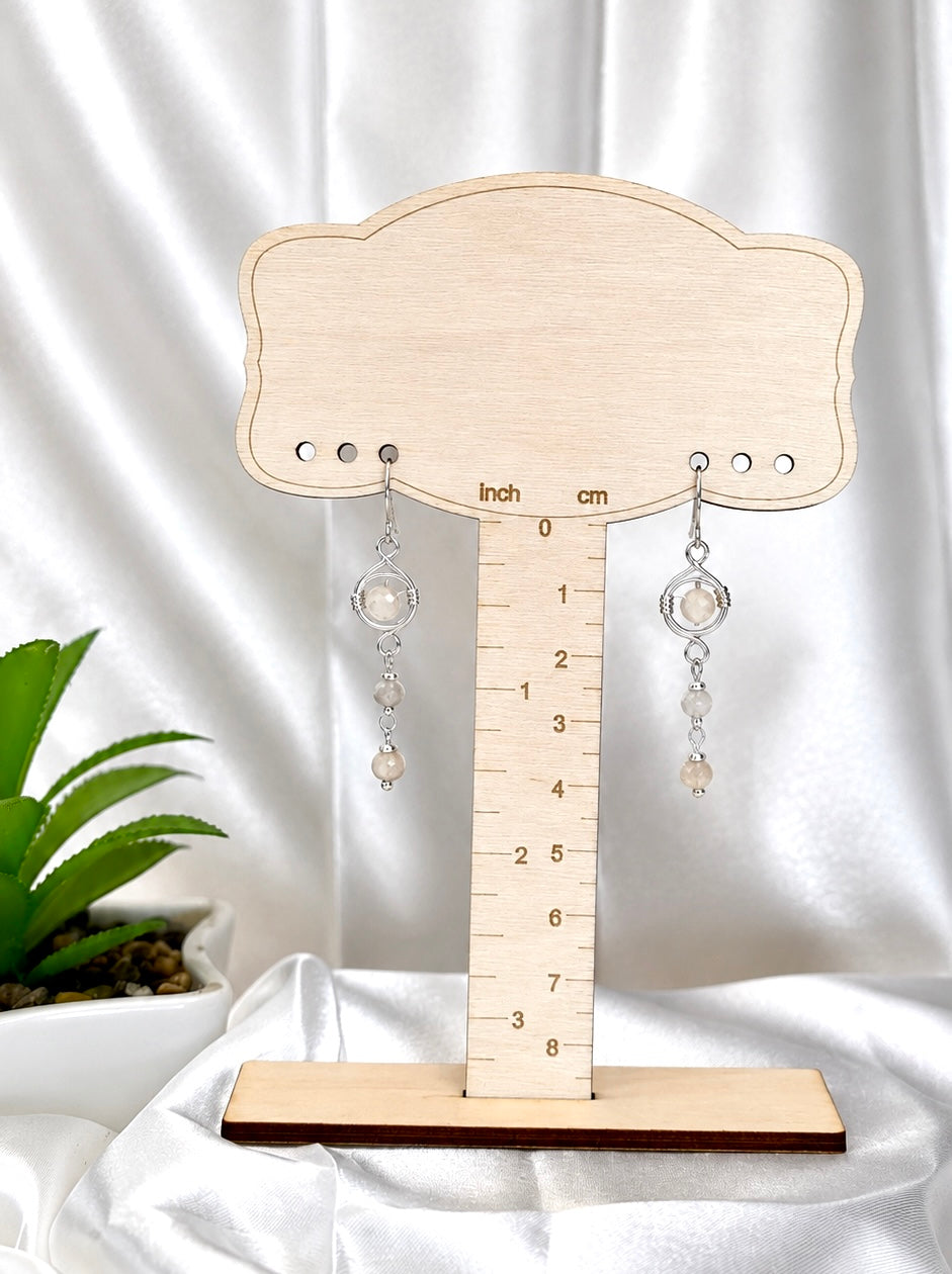 Elegant Ivory Glass Bead Wire-Wrapped Dangle Earrings | Handmade Hypoallergenic Silver Wire Earrings