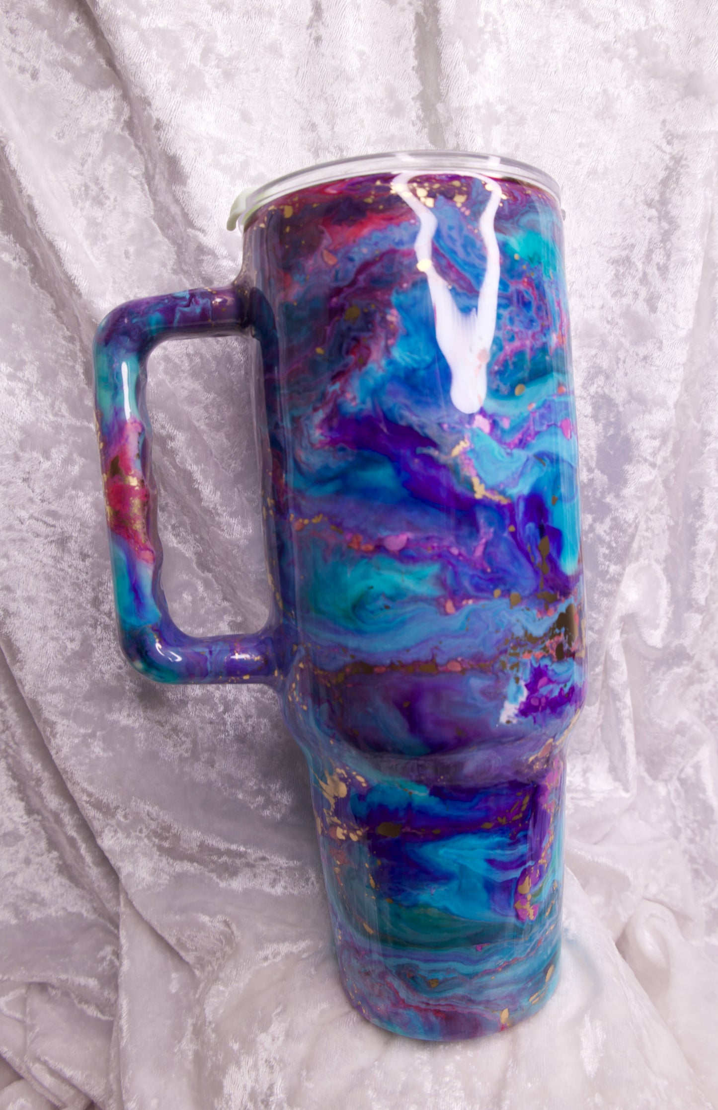 40 oz Galaxy Tumbler/ Multi color ink Swirl epoxied Tumbler