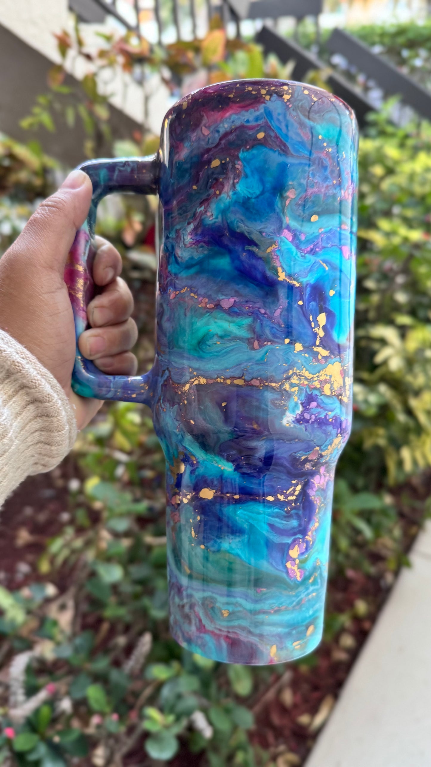 40 oz Galaxy Tumbler/ Multi color ink Swirl epoxied Tumbler