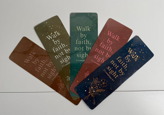 Christian bookmarks with Walk by Faith and 2 Corinthians 5:7