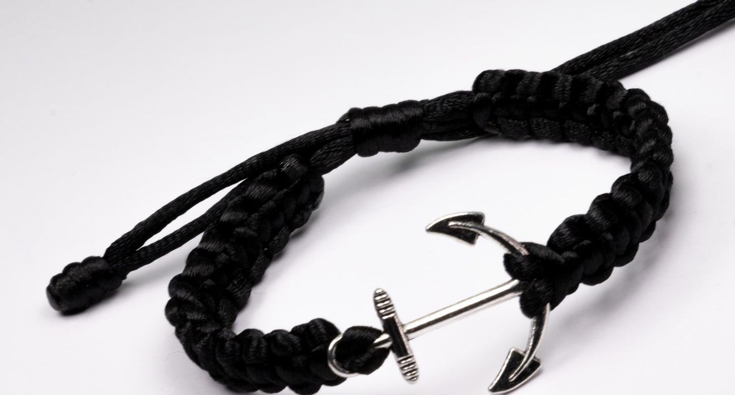 BLACK ANCHOR BRACELET|SILVER ANTIQUE ANCHOR|HANDMADE BRACELET |gift for him|Macrame bracelet