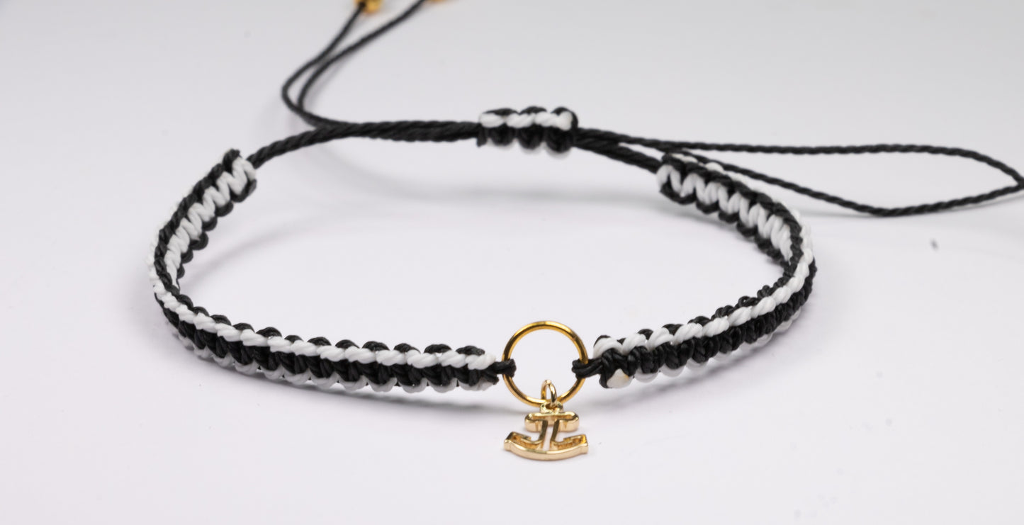 ANCHOR BRACELET,BLACK AND WHITE BRACELET,SAILOR BRACELET,GIFT FOR HER