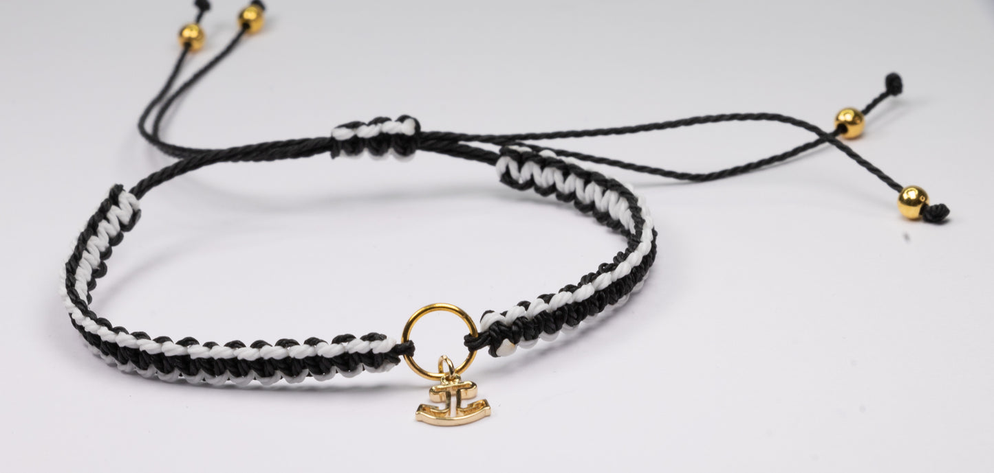 ANCHOR BRACELET,BLACK AND WHITE BRACELET,SAILOR BRACELET,GIFT FOR HER
