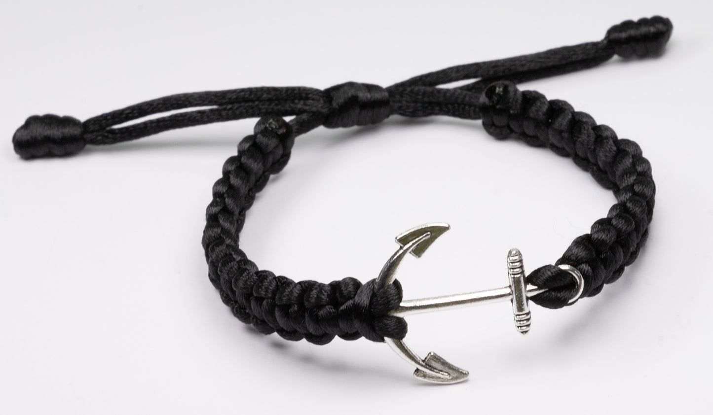BLACK ANCHOR BRACELET|SILVER ANTIQUE ANCHOR|HANDMADE BRACELET |gift for him|Macrame bracelet