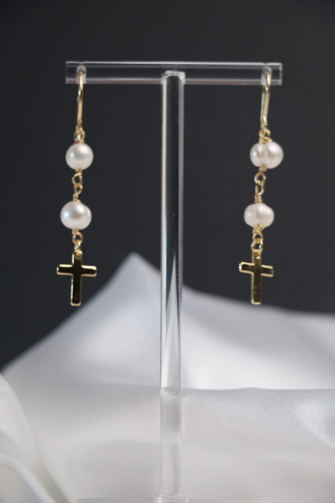 Faithful Cultured Pearl Cross Dangle Earrings