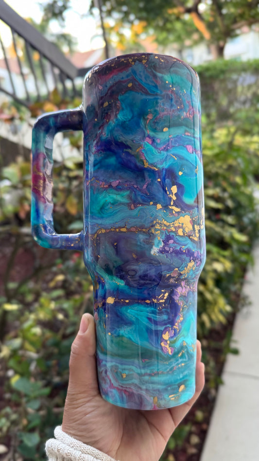 40 oz Galaxy Tumbler/ Multi color ink Swirl epoxied Tumbler