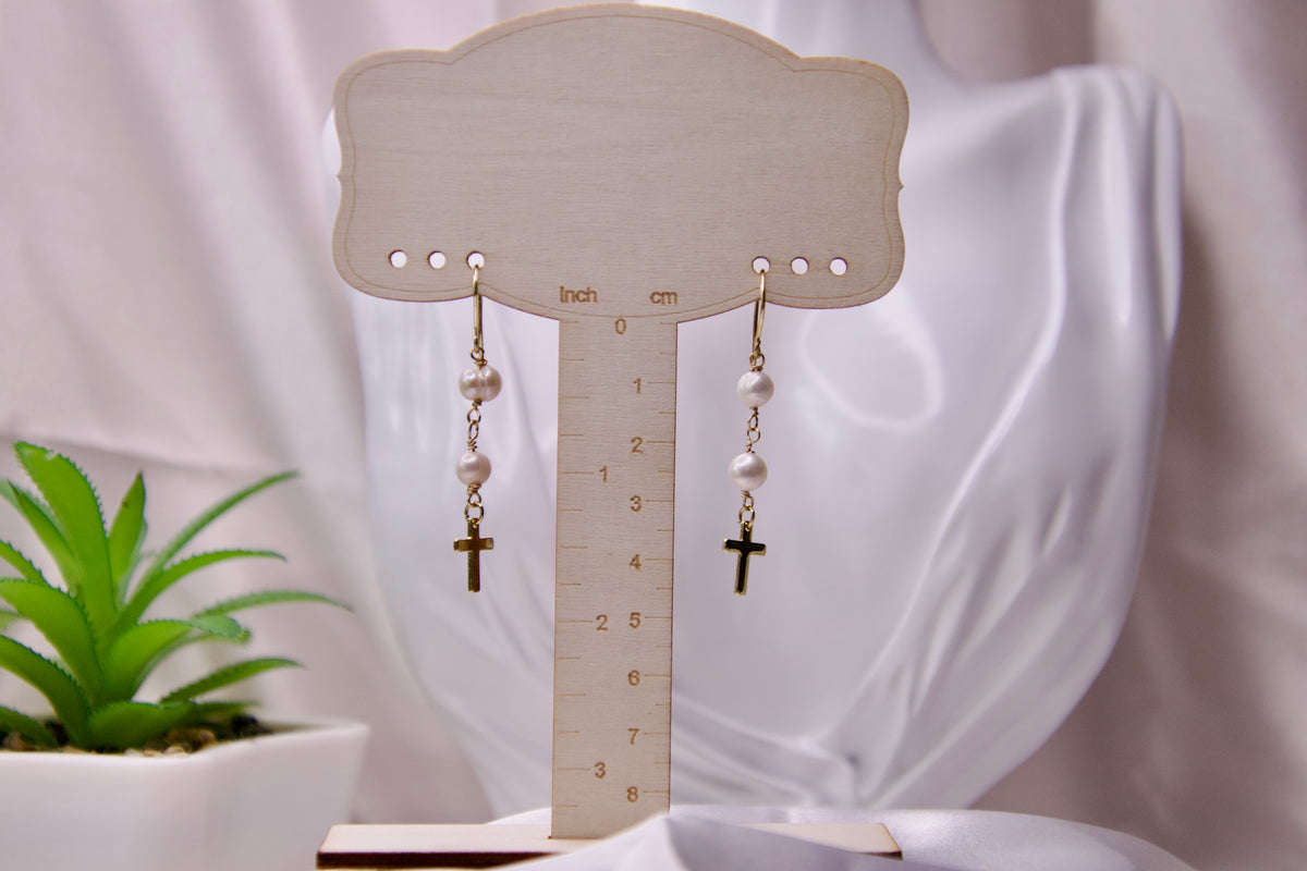 Faithful Cultured Pearl Cross Dangle Earrings