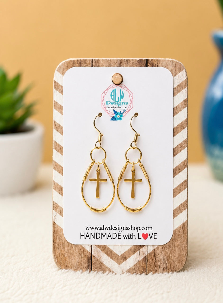Grace Cross Drops- Faith Teardrop Earrings