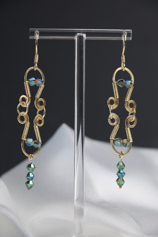 Emerald Cascade Wire Art Earrings