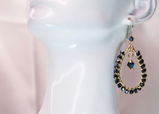 Midnight Elegance Black Crystal Teardrop Earrings | Handmade Jewelry