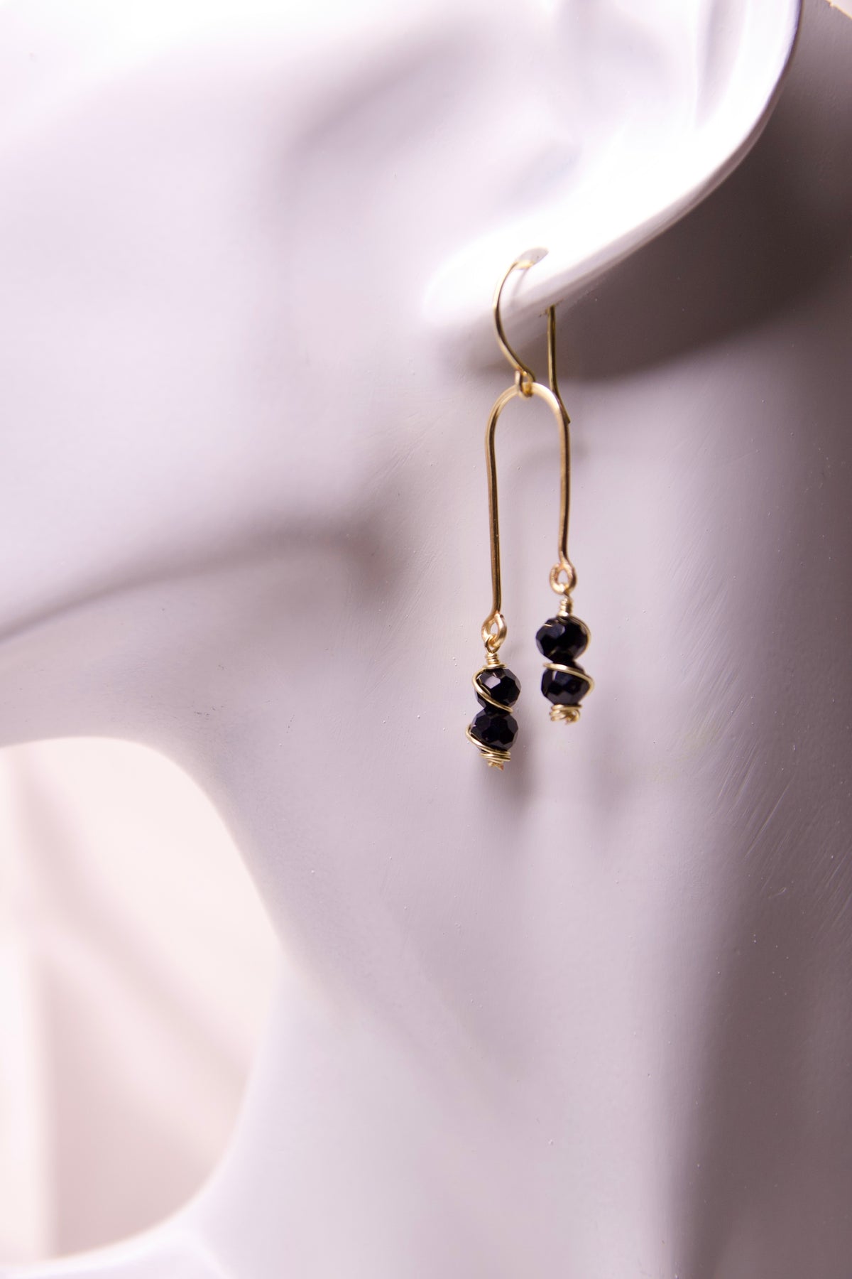 Handmade Black Onyx Beaded Gold Dangle Earrings