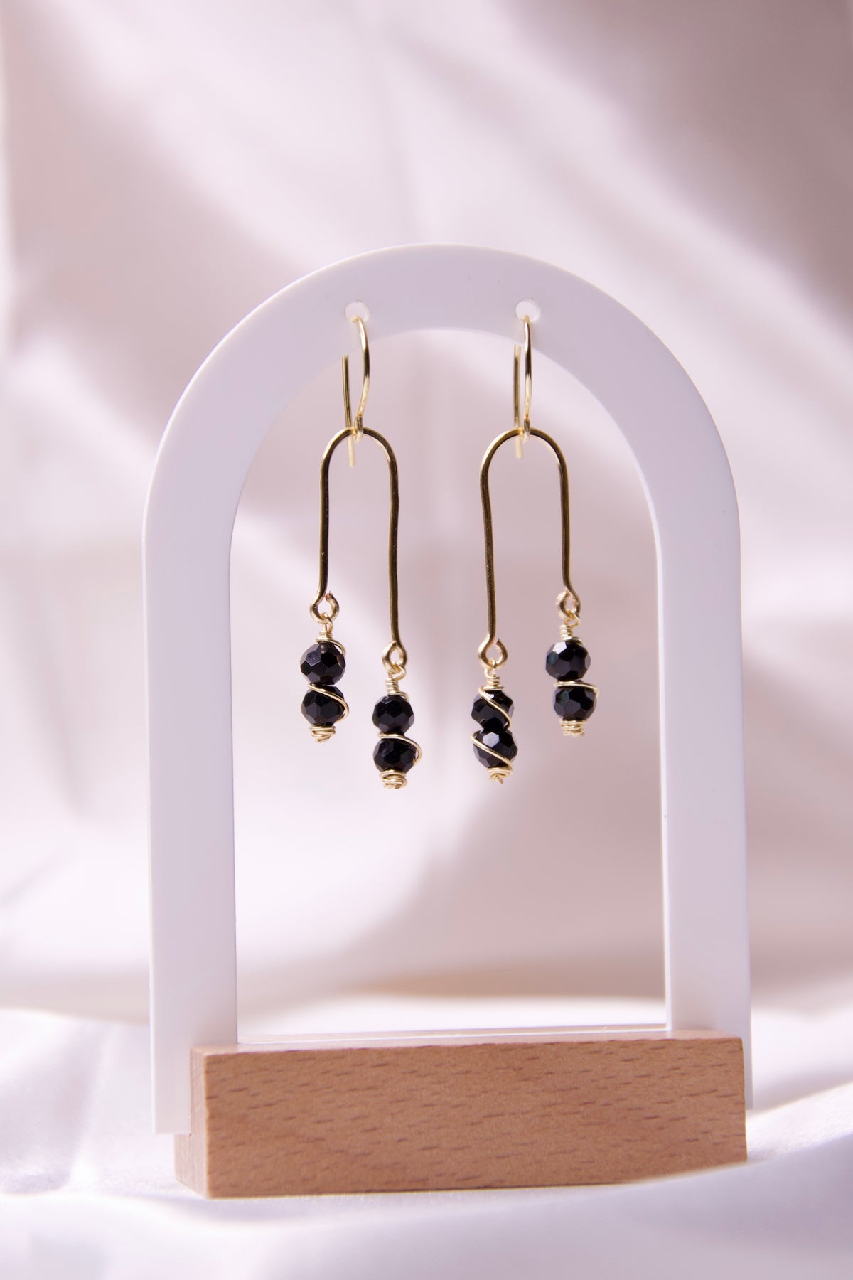 Handmade Black Onyx Beaded Gold Dangle Earrings