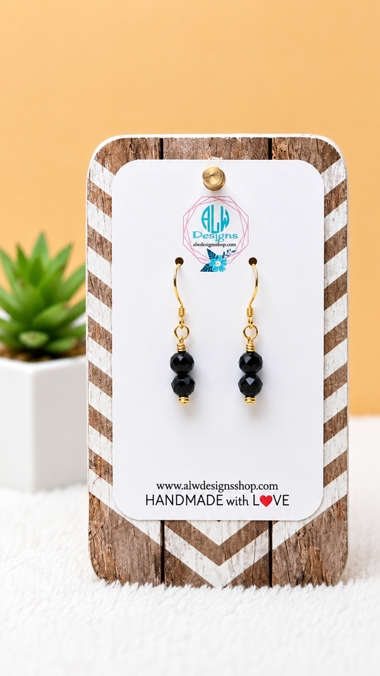 Handmade Black Onyx Gold Drop Earrings