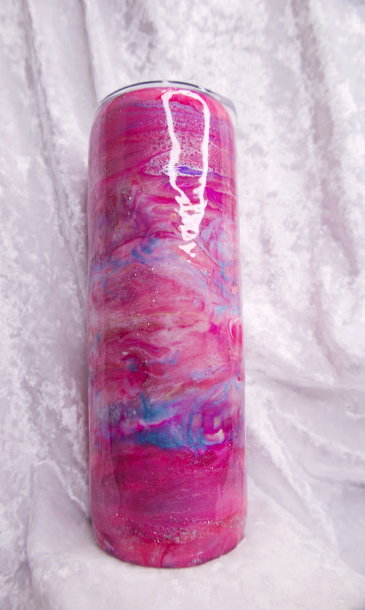 20 Oz Glittered Pink Blue red ink swirl