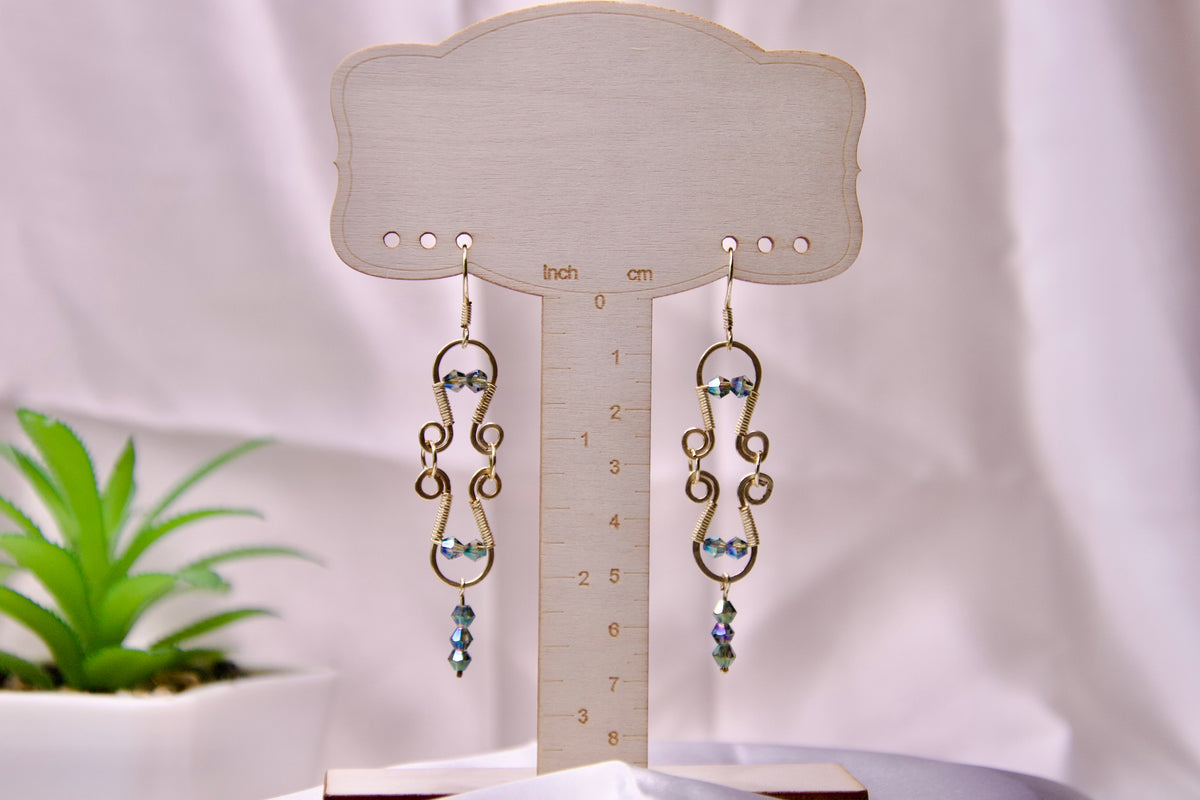 Emerald Cascade Wire Art Earrings