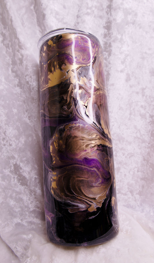 20 Oz Gold black Purple ink Marble Tumbler