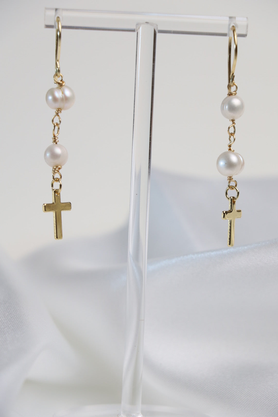 Faithful Cultured Pearl Cross Dangle Earrings