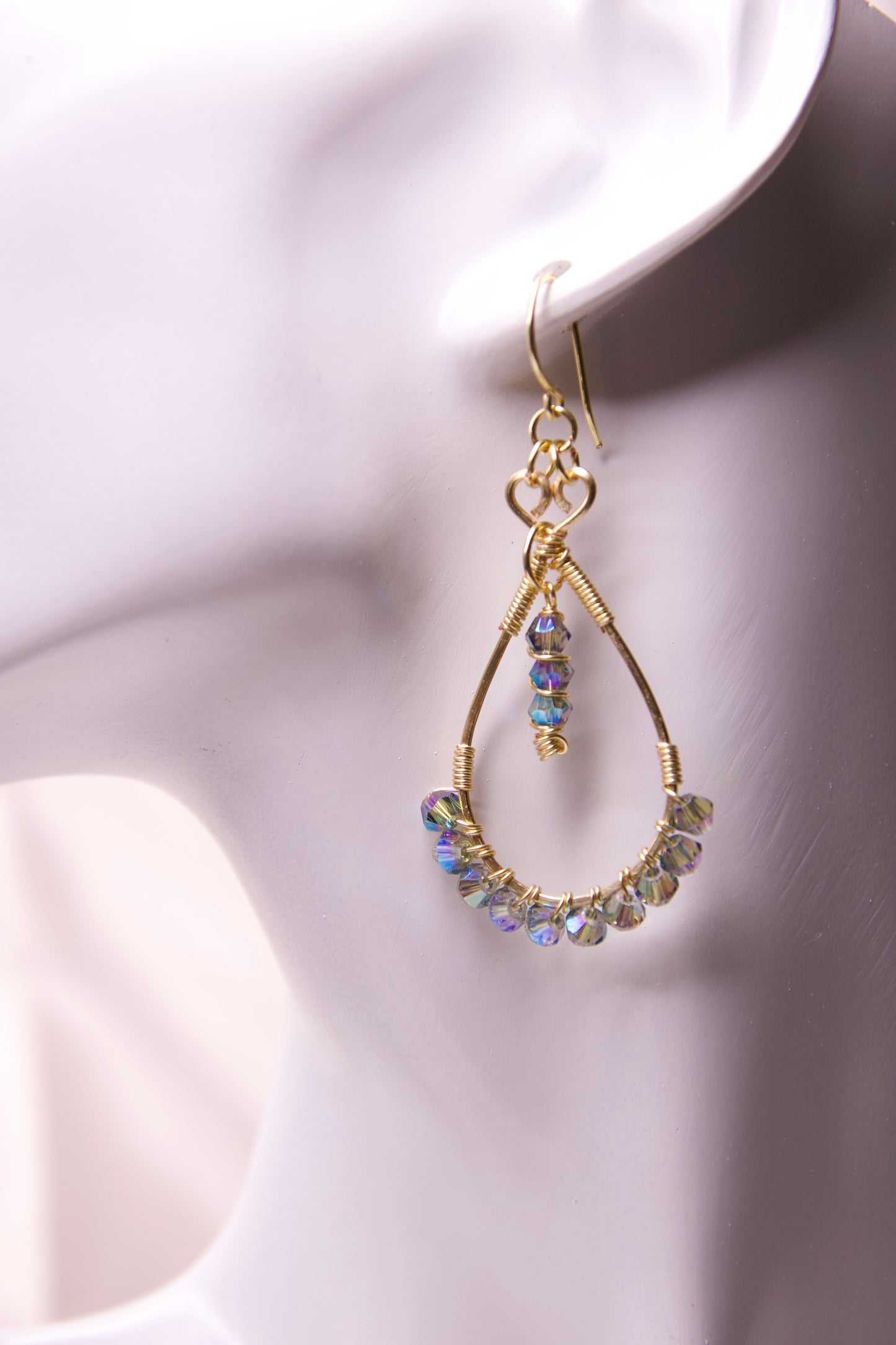 Aurora Crystal Teardrop Wire Wrapped Earrings