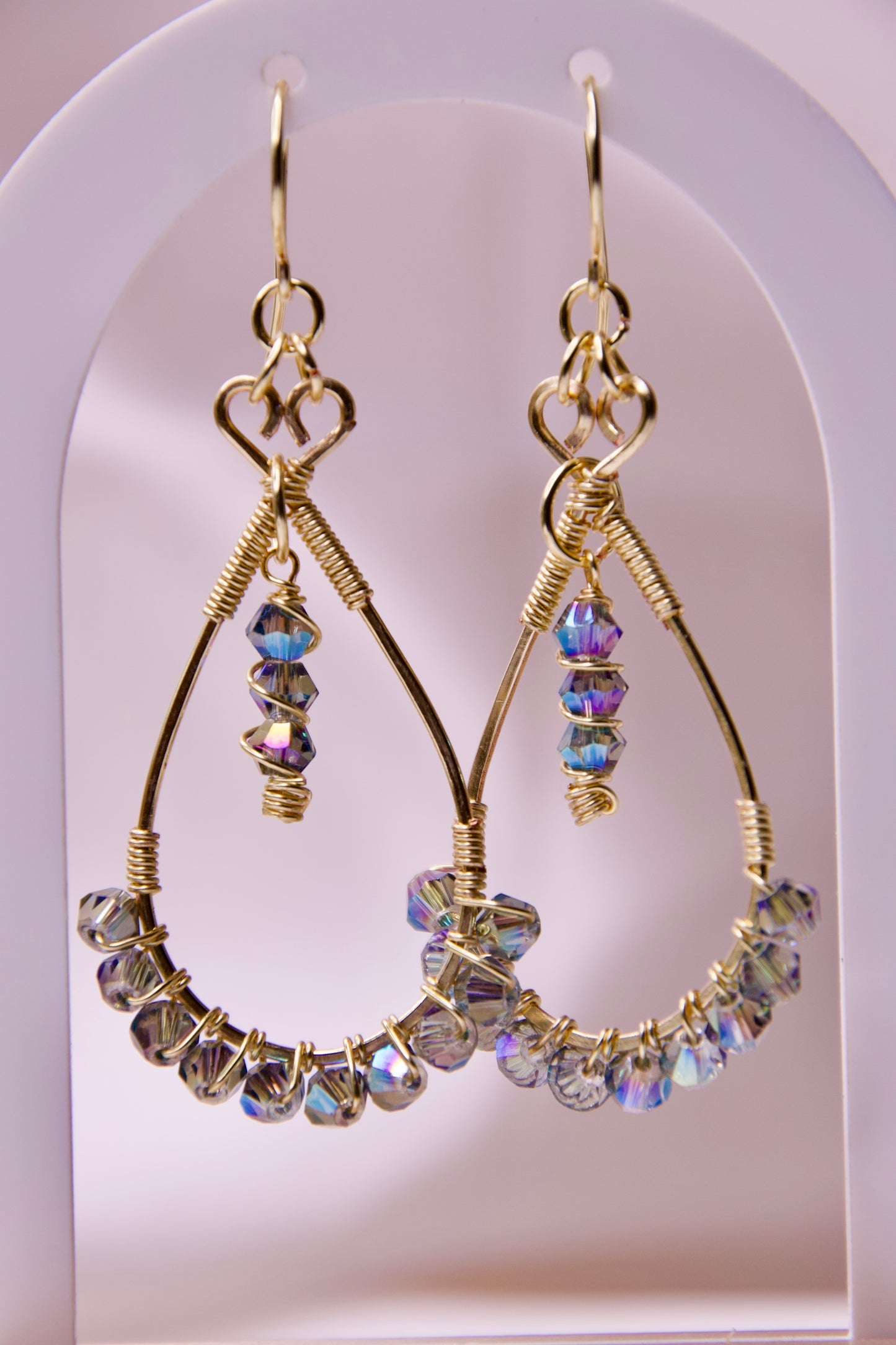 Aurora Crystal Teardrop Wire Wrapped Earrings