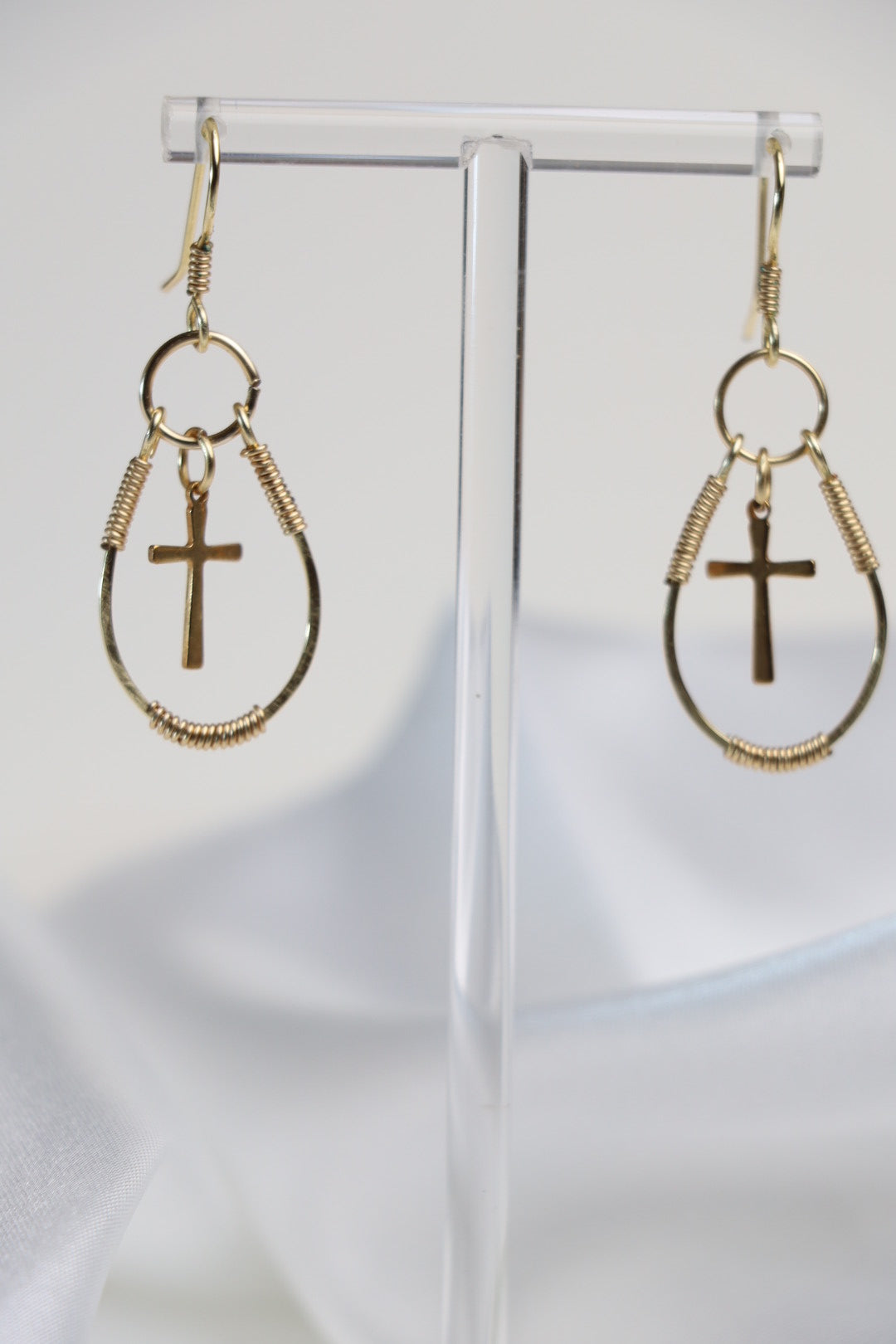 Golden Faith Wire-Wrapped Cross Earrings