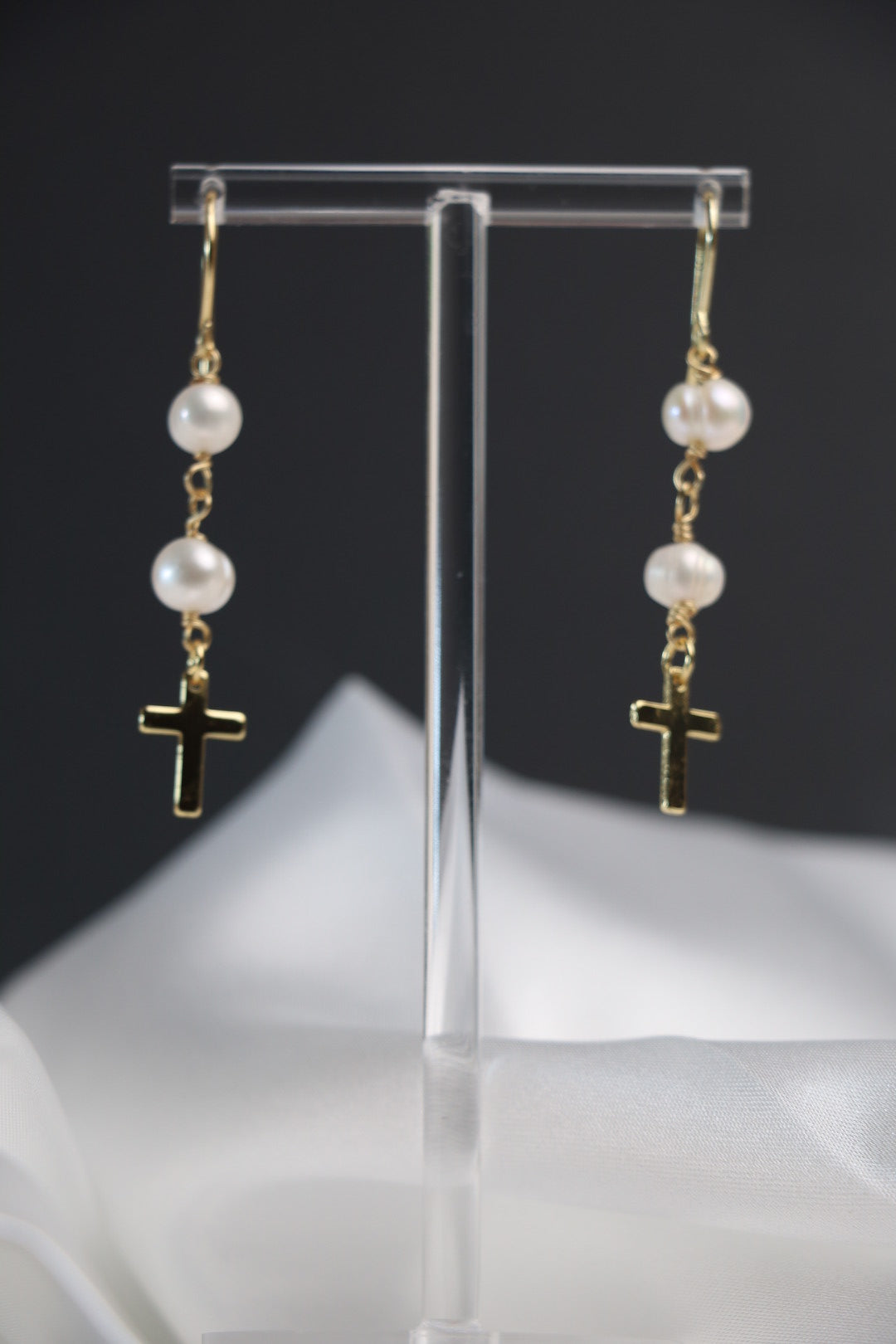 Faithful Cultured Pearl Cross Dangle Earrings