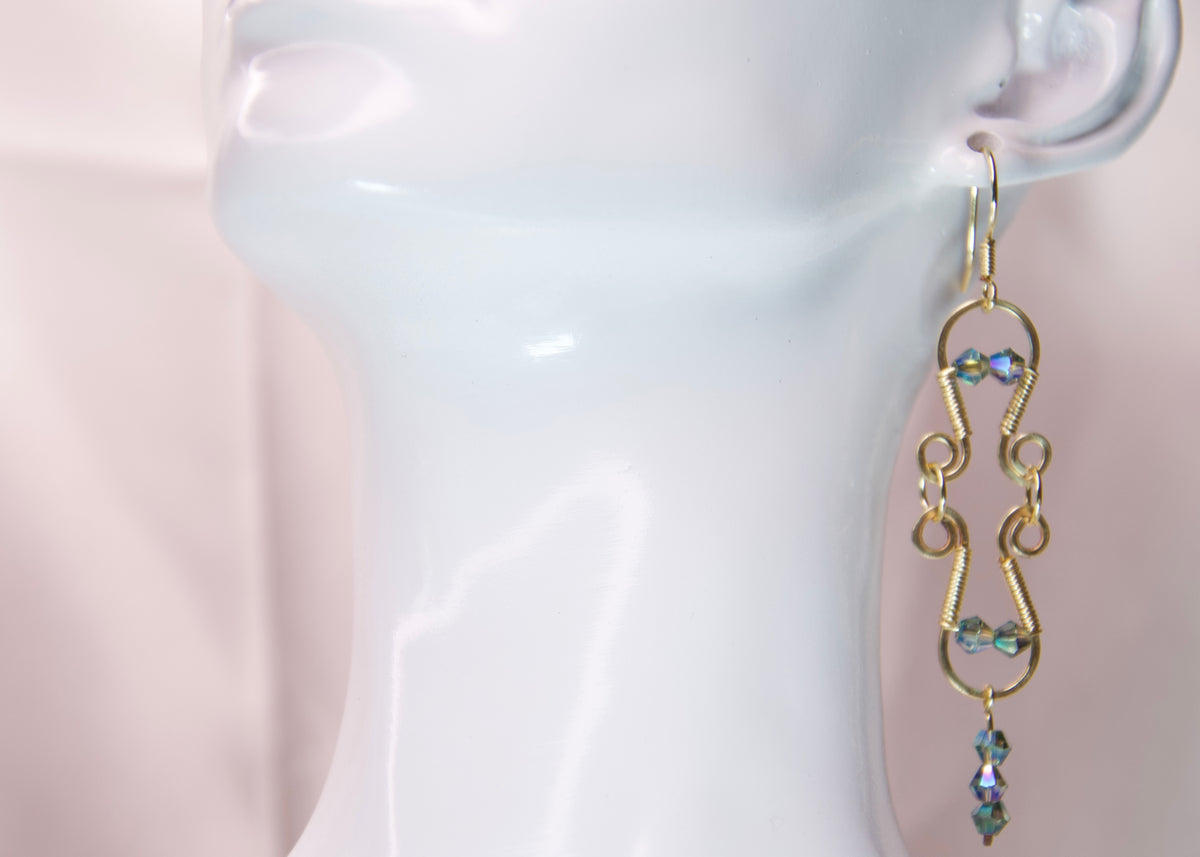 Emerald Cascade Wire Art Earrings