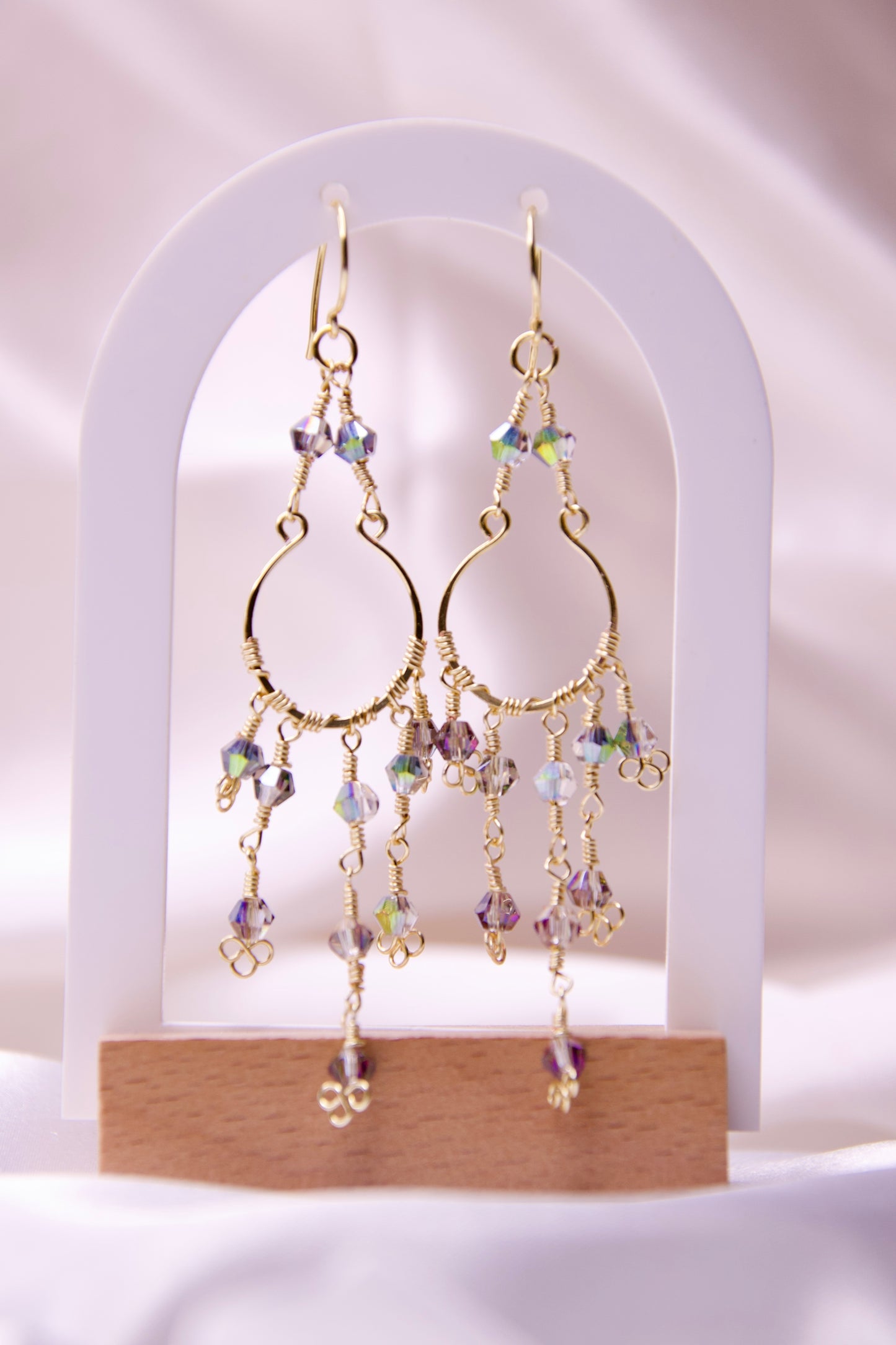 Blush Cascade Crystal Chandelier Earrings (Pink)/ Aurora Cascade Crystal Chandelier Earrings (Iridescent)