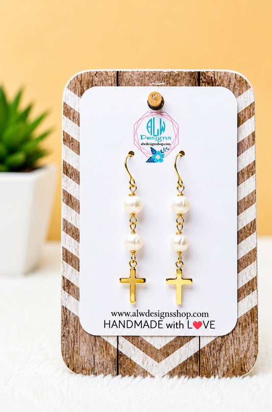 Faithful Cultured Pearl Cross Dangle Earrings