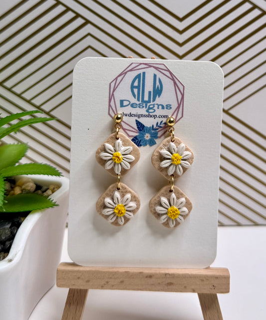 Double Daisy Drop Earrings