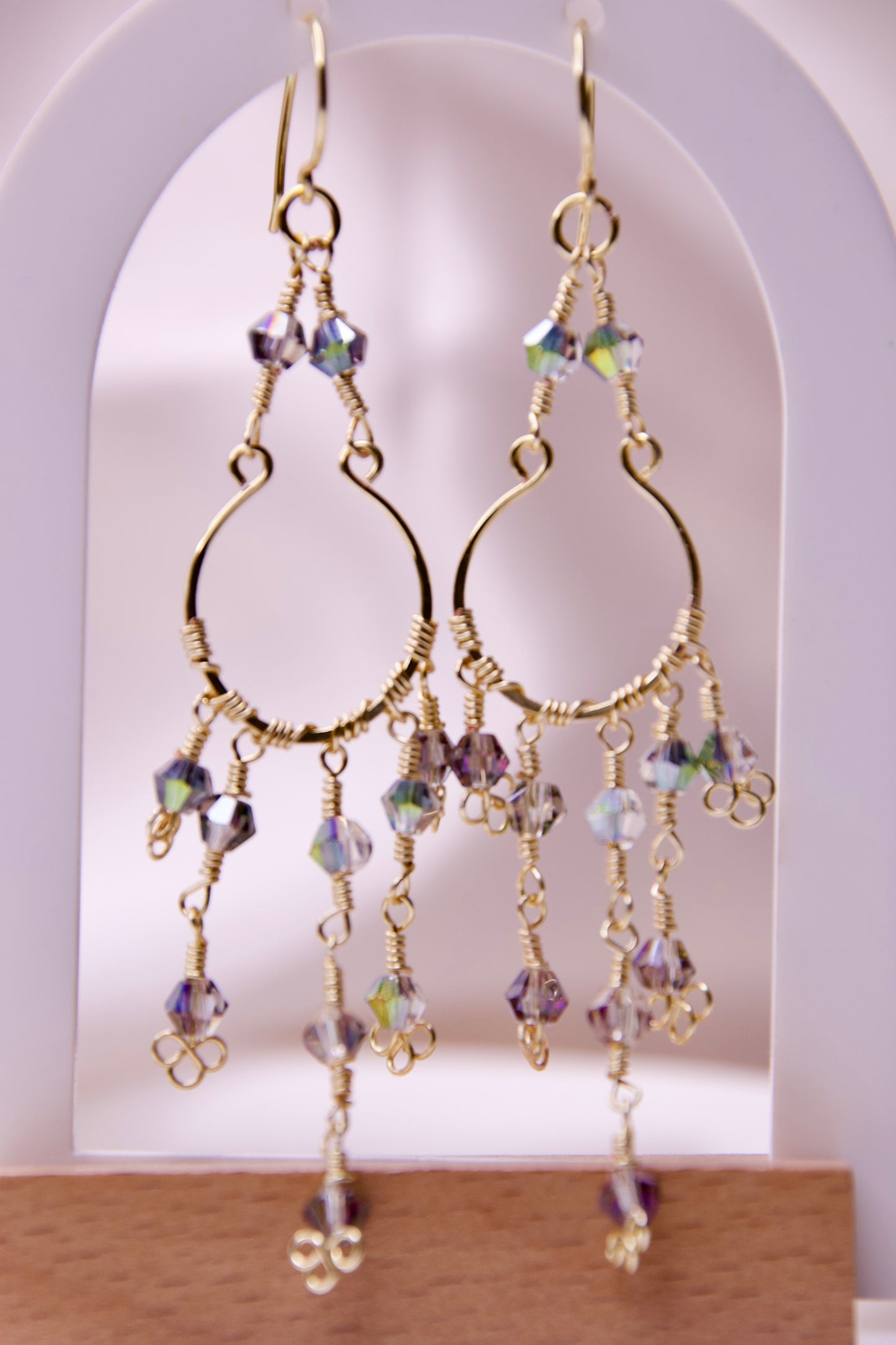 Blush Cascade Crystal Chandelier Earrings (Pink)/ Aurora Cascade Crystal Chandelier Earrings (Iridescent)