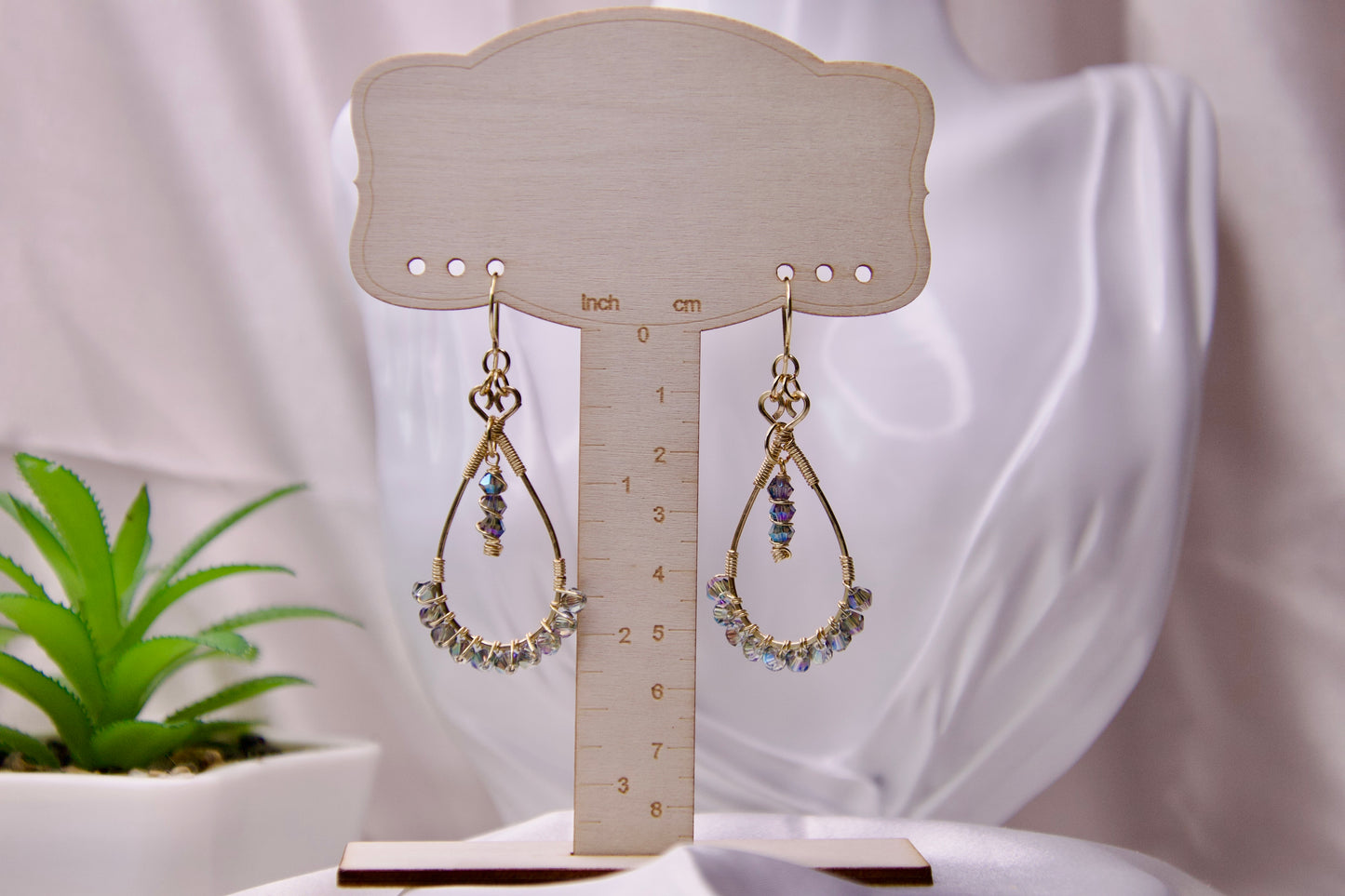 Aurora Crystal Teardrop Wire Wrapped Earrings