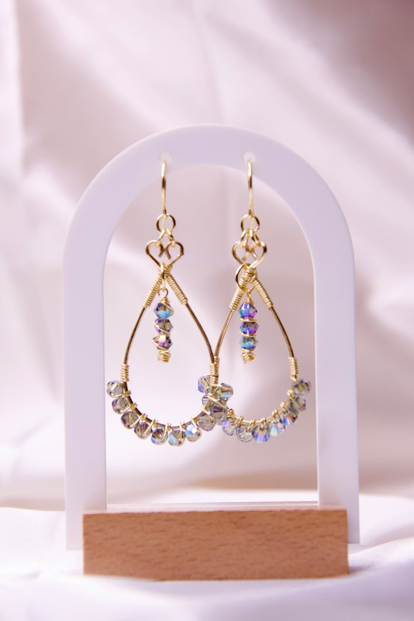 Aurora Crystal Teardrop Wire Wrapped Earrings