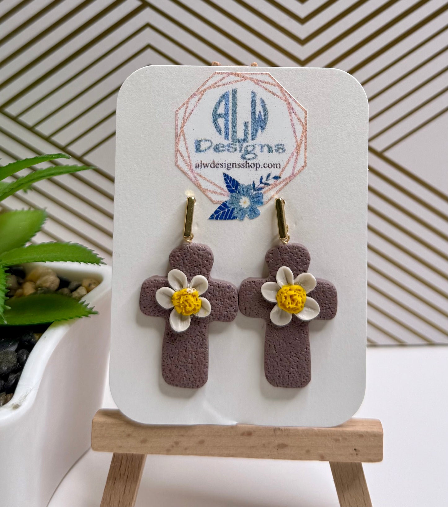 Cross earrings/ Daisy cross earrings