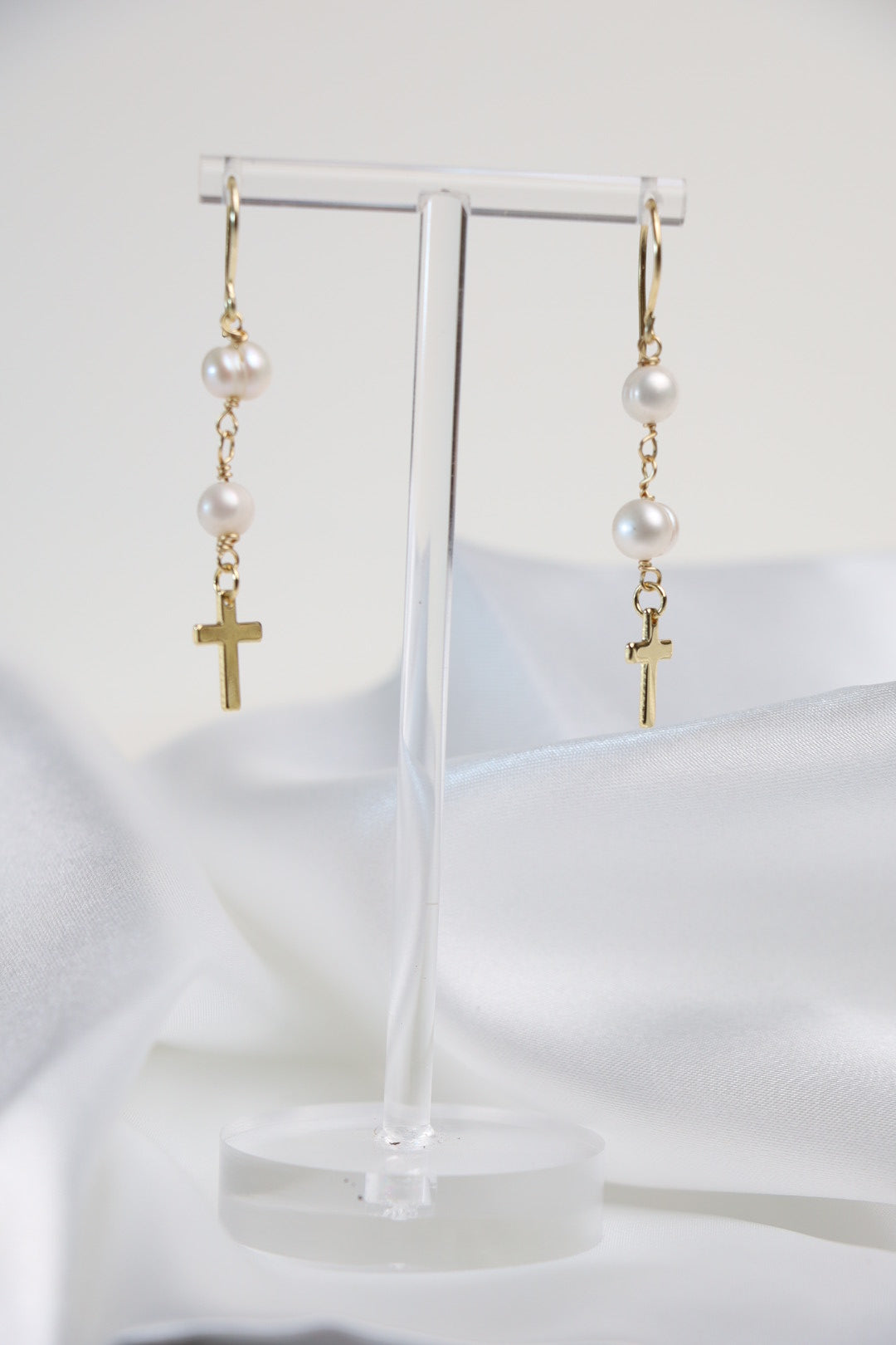 Faithful Cultured Pearl Cross Dangle Earrings