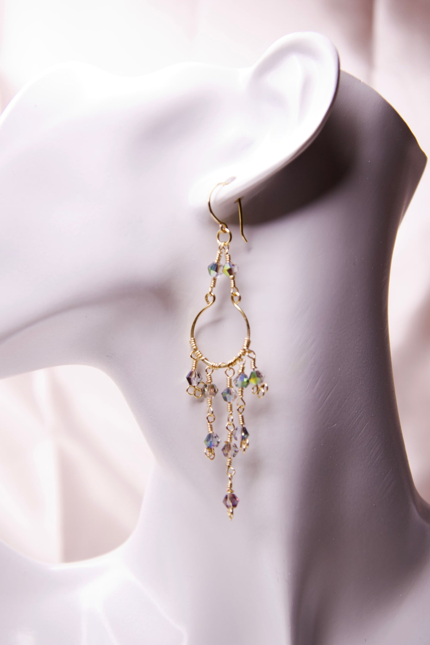 Blush Cascade Crystal Chandelier Earrings (Pink)/ Aurora Cascade Crystal Chandelier Earrings (Iridescent)