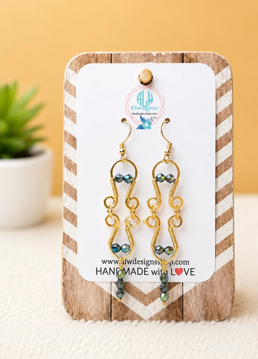 Emerald Cascade Wire Art Earrings