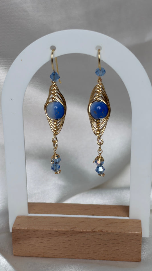 Constance Blue Crystal Wire-Wrapped Earrings | Handmade Jewelry