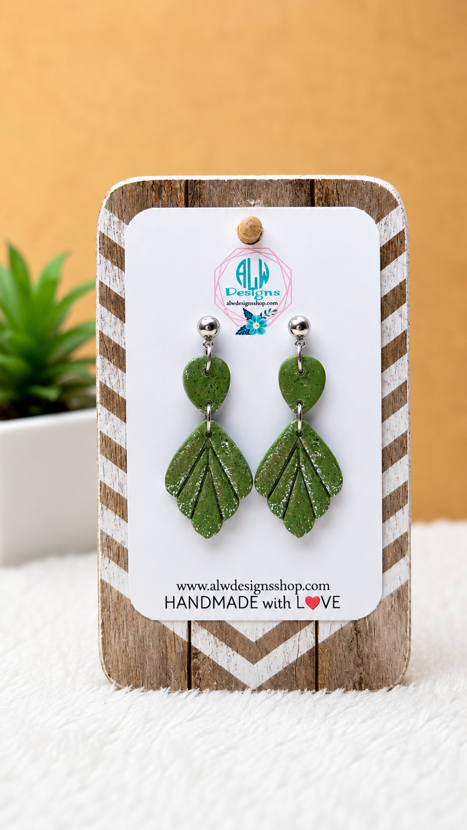 Handmade Forest Green Leaf Polymer Clay Dangle Earrings