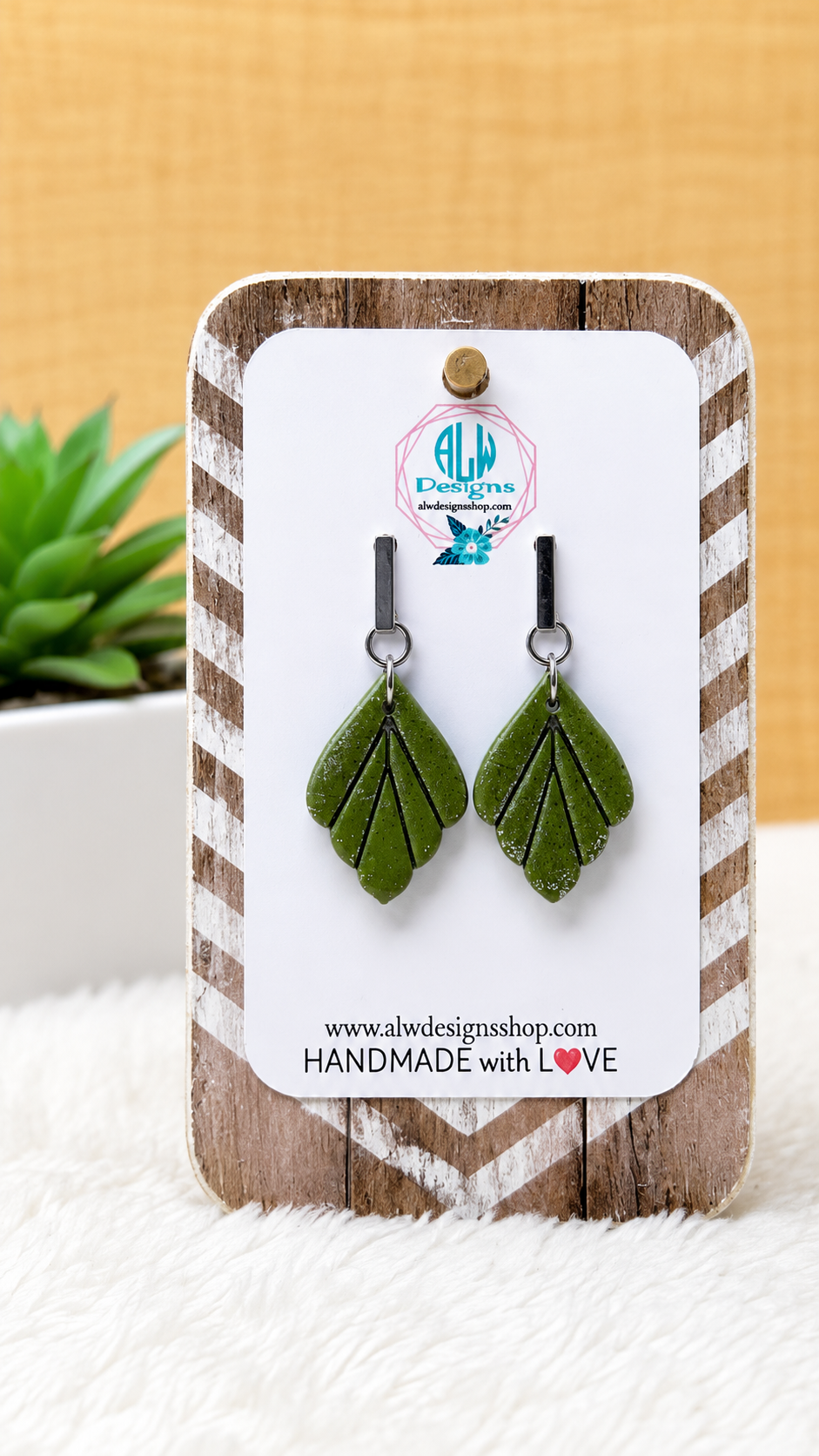 Handmade Forest Green Leaf Polymer Clay Dangle Earrings