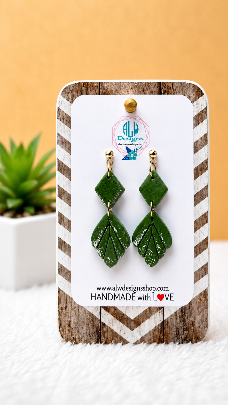 Handmade Forest Green Leaf Polymer Clay Dangle Earrings