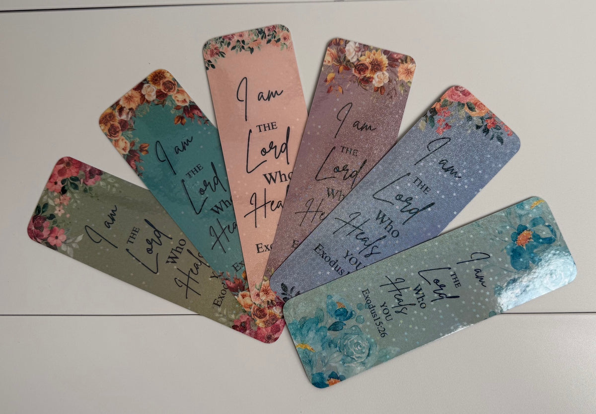 Floral Christian bookmarks with Exodus 15:26 scripture
