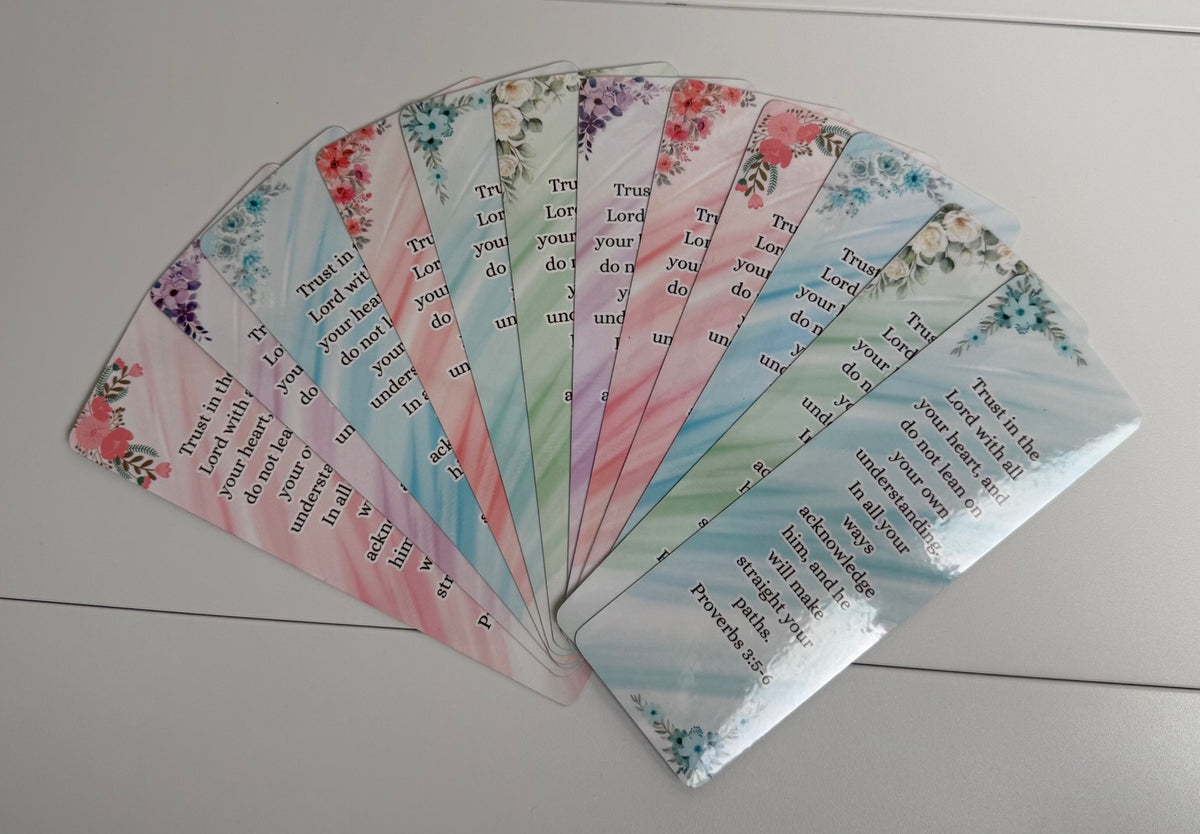 Pastel floral Christian bookmarks with Proverbs 3:5-6