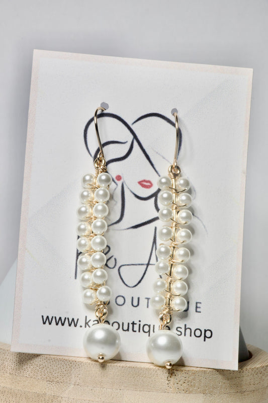 White Pearl wire wrapped earrings