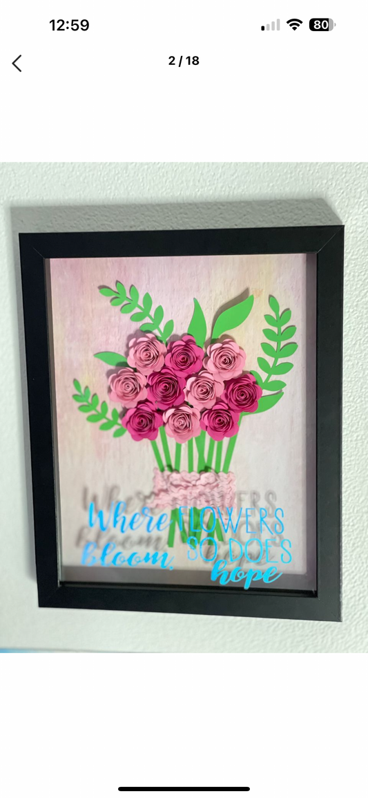 Where flowers boom,so does hope,shadow box frame,